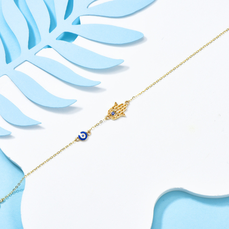 Pulsera con dije de ojo turco y mano de Fátima en oro de 18 quilates con circonitas cúbicas-4