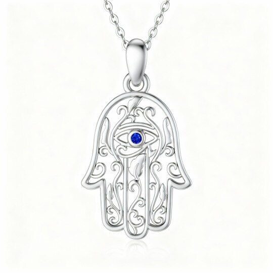 10K White Gold Cubic Zirconia Evil Eye & Hamsa Hand Pendant Necklace
