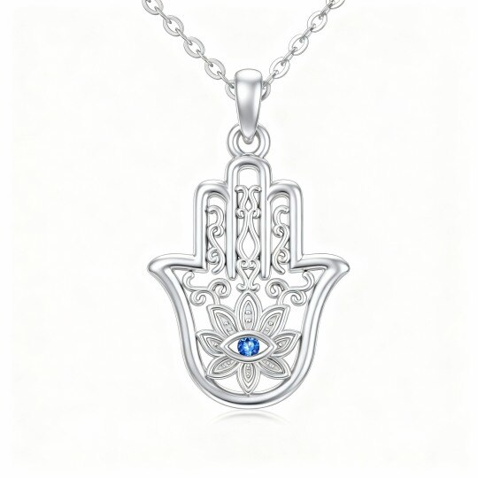 10K White Gold Cubic Zirconia Evil Eye & Hamsa Hand Pendant Necklace