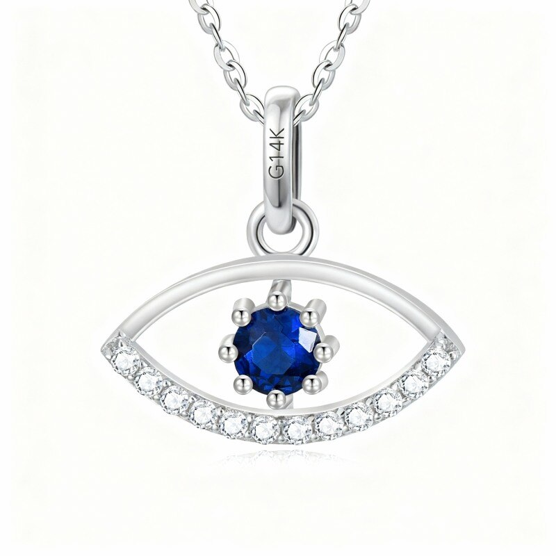 Collier pendentif œil protecteur en or blanc 10 carats et zircon cubique-1