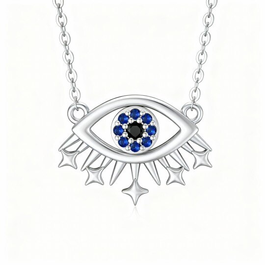 10K White Gold Cubic Zirconia Evil Eye Pendant Necklace
