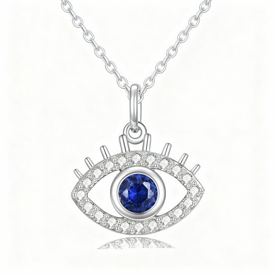 10K White Gold Cubic Zirconia Evil Eye Pendant Necklace