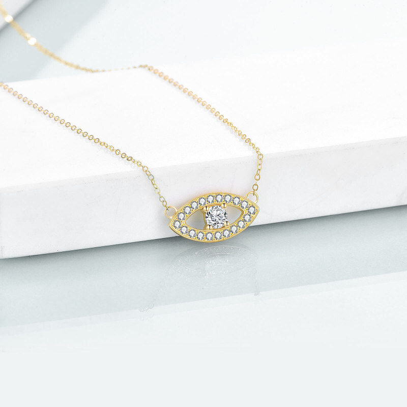 Collar con colgante de ojo turco de circonita cúbica en oro rosa de 10 quilates-3