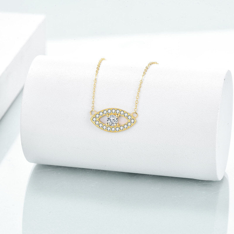 Collar con colgante de ojo turco de circonita cúbica en oro rosa de 10 quilates-4