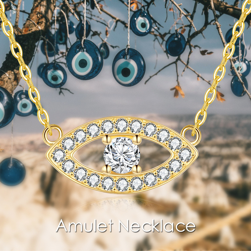 Collar con colgante de ojo turco de circonita cúbica en oro rosa de 10 quilates-5