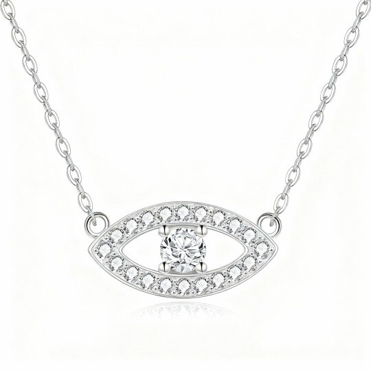 10K White Gold Cubic Zirconia Evil Eye Pendant Necklace