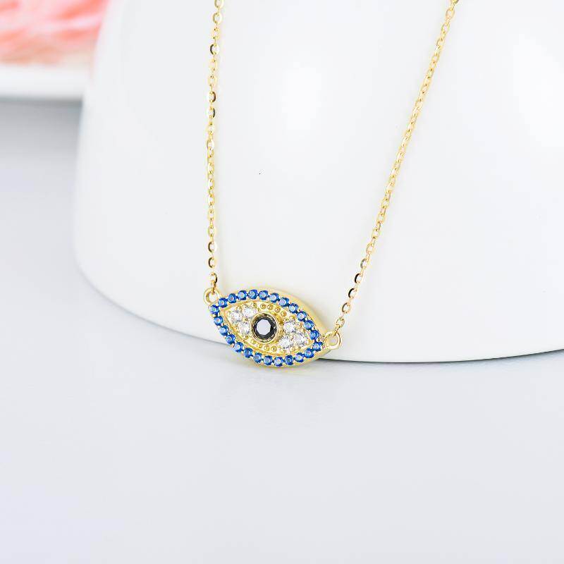 Collar con colgante de ojo turco de circonita cúbica en oro blanco de 10 quilates-3