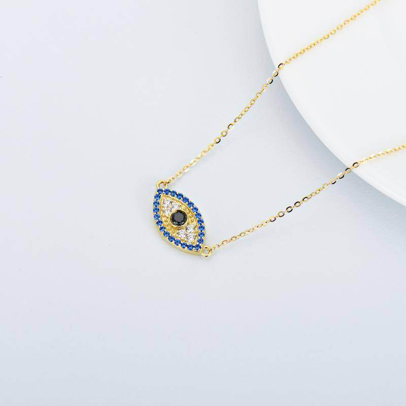 Collar con colgante de ojo turco de circonita cúbica en oro blanco de 10 quilates-4