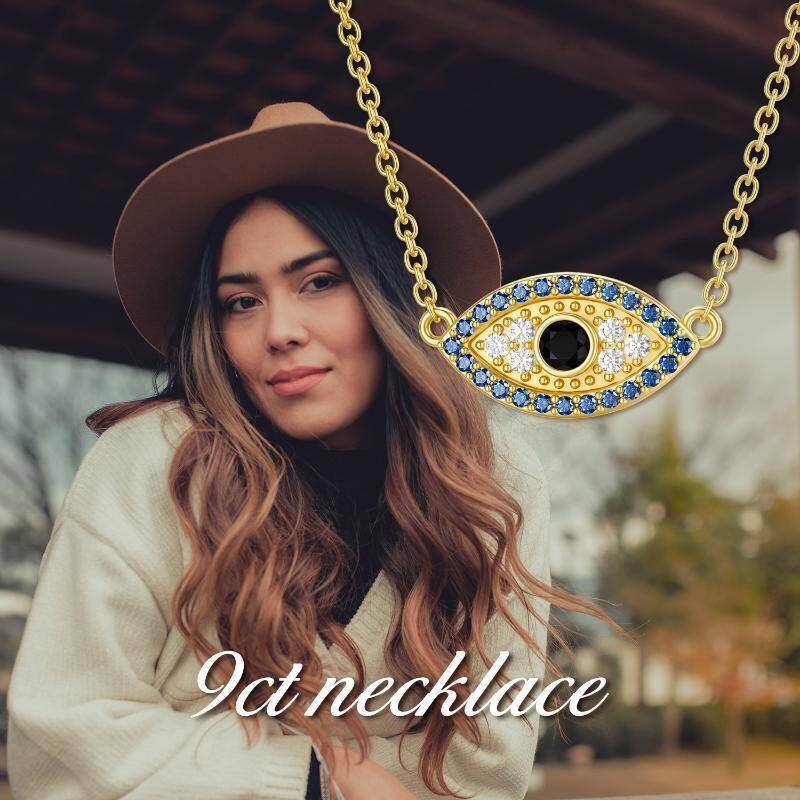 Collar con colgante de ojo turco de circonita cúbica en oro blanco de 10 quilates-5
