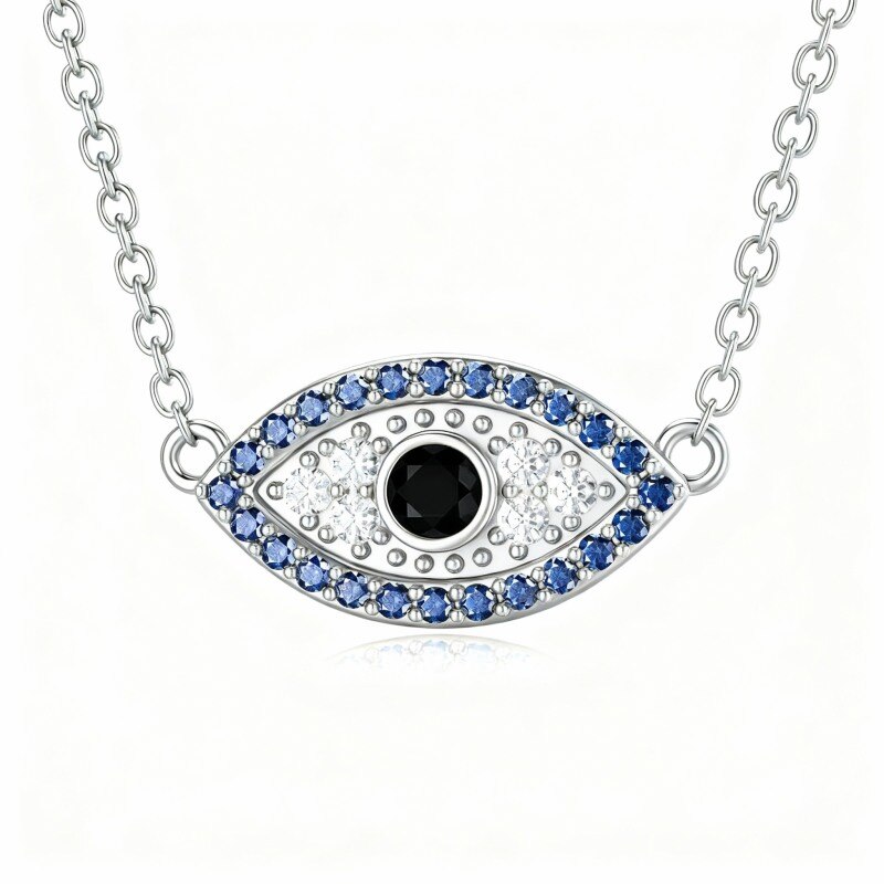 Collar con colgante de ojo turco de circonita cúbica en oro blanco de 10 quilates-1