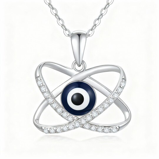 10K White Gold Cubic Zirconia Evil Eye Pendant Necklace