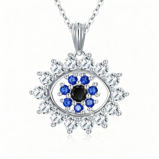 10K White Gold Cubic Zirconia Evil Eye Pendant Necklace