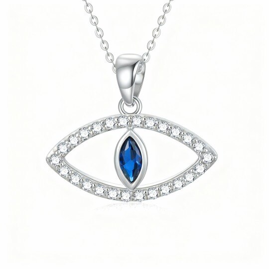 10K White Gold Cubic Zirconia Evil Eye Pendant Necklace