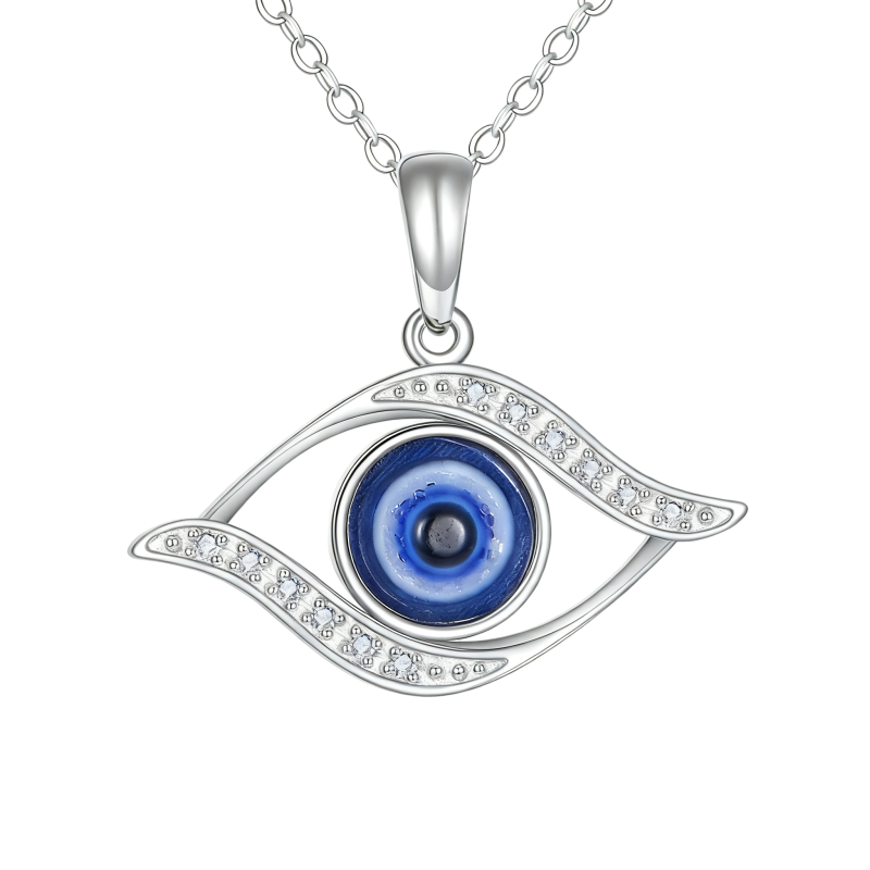 Collar con colgante de ojo turco de circonita cúbica en oro blanco de 10 quilates-1