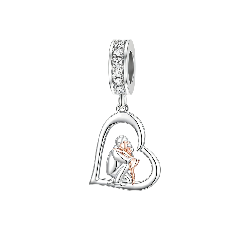 Colgante de oro blanco de 10 quilates con circonita cúbica para padre e hija.-1