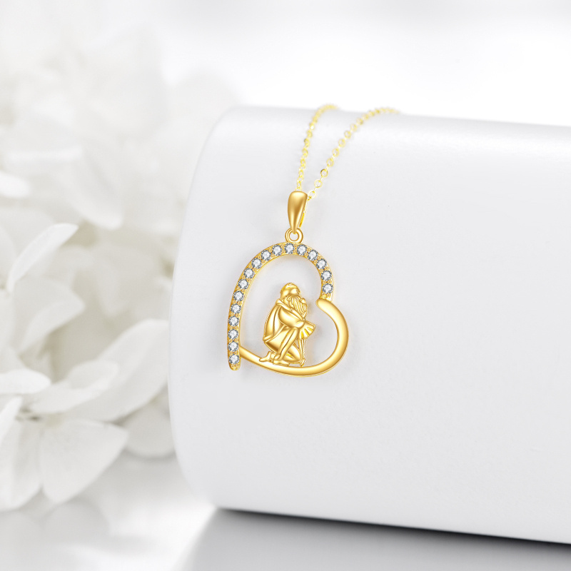 Collar con colgante de corazón, padre e hija en oro rosa de 10 quilates con circonitas cúbicas-3