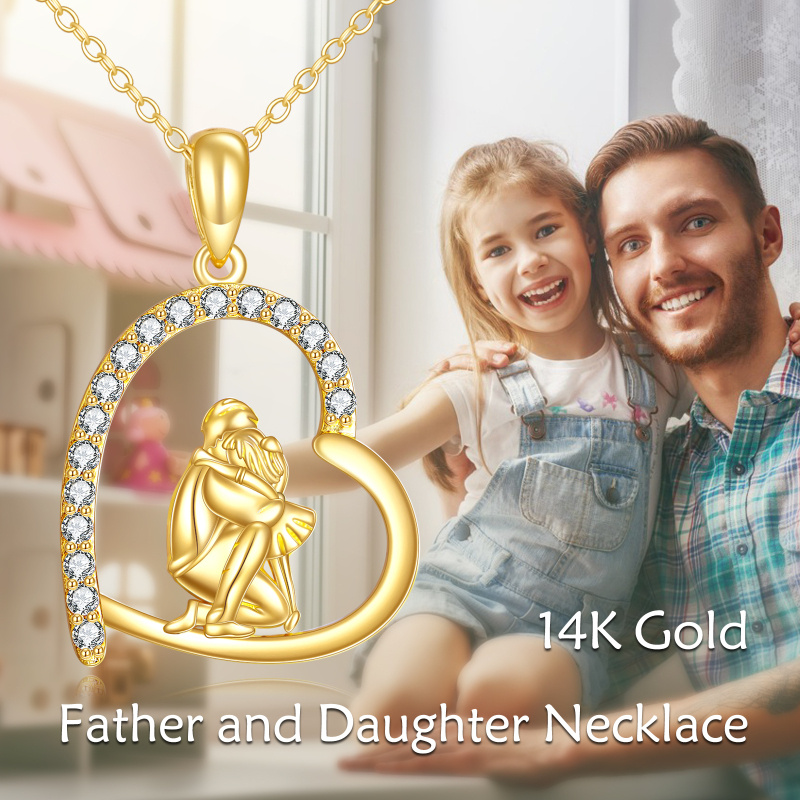 Collar con colgante de corazón, padre e hija en oro rosa de 10 quilates con circonitas cúbicas-6