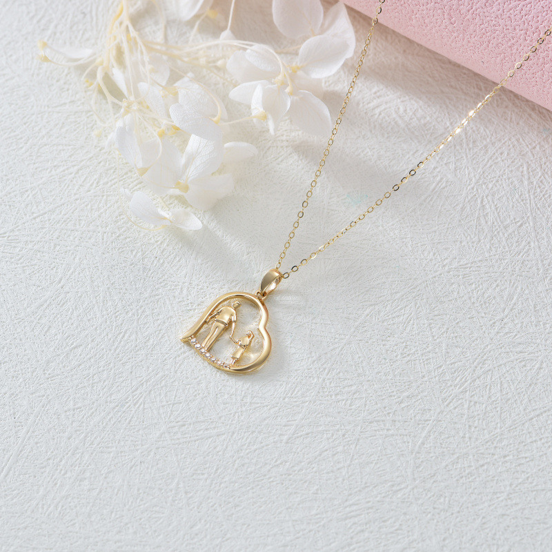 10K Gold Cubic Zirconia Heart Father & Daughter Holding Hands Pendant Necklace-4