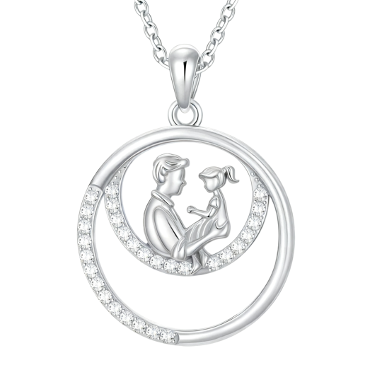 Collana con pendente padre e figlia in oro bianco 10 carati con zirconi cubici