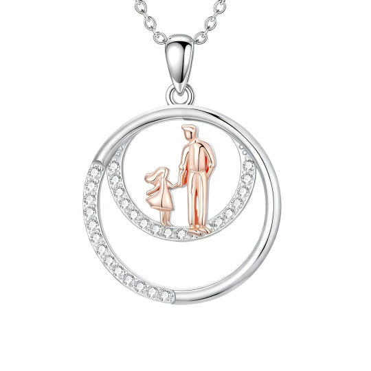 Collana con pendente padre e figlia in oro bianco 10 carati con zirconi cubici