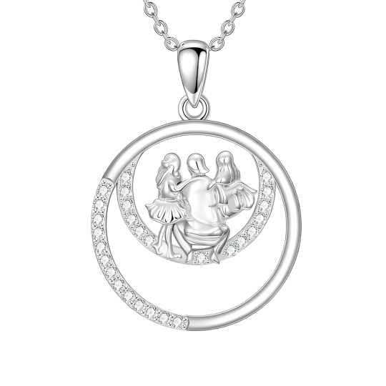 Collana con pendente padre e figlia in oro bianco 10 carati con zirconi cubici