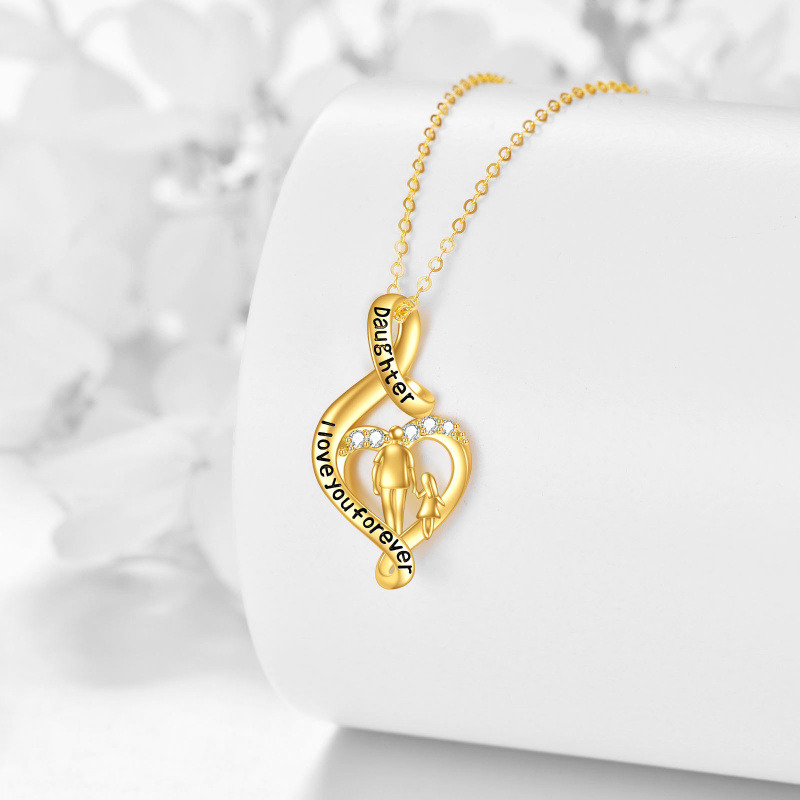 10K White Gold Cubic Zirconia Father & Daughter Pendant Necklace with Engraved Word-3