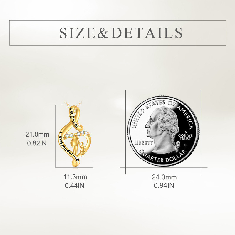 10K White Gold Cubic Zirconia Father & Daughter Pendant Necklace with Engraved Word-5