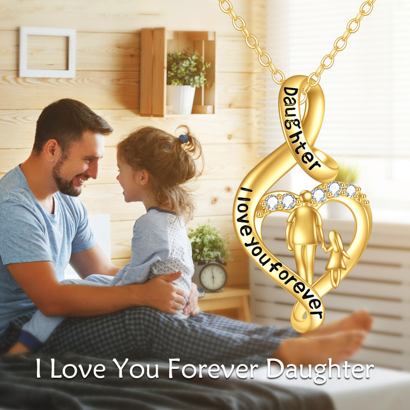 10K White Gold Cubic Zirconia Father & Daughter Pendant Necklace with Engraved Word-6