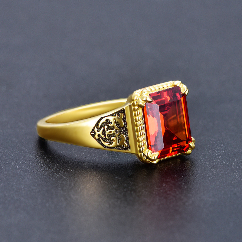 10K Gold Princess Square Garnet Cubic Zirconia Ring-3