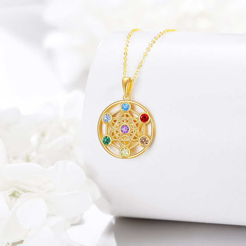 Halskette aus 18-karätigem Gold mit Zirkonia-Anhänger „Blume des Lebens“ und Chakren-3