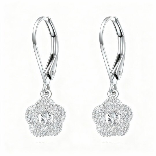 Pendientes colgantes Flor de la Vida de oro blanco de 10 quilates con circonitas cúbicas
