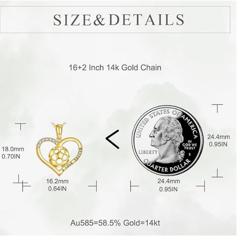 Collier en or 10 carats avec pendentif cœur de football et zircon cubique pour femme-5