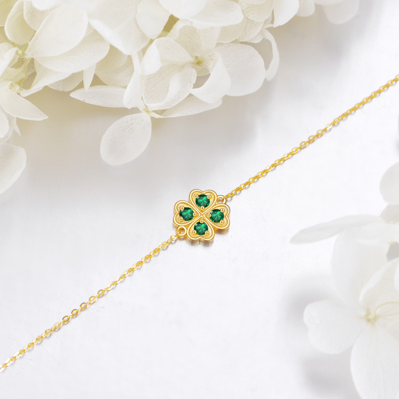 10K Gold Cubic Zirconia Four Leaf Clover Charm Bracelet-3