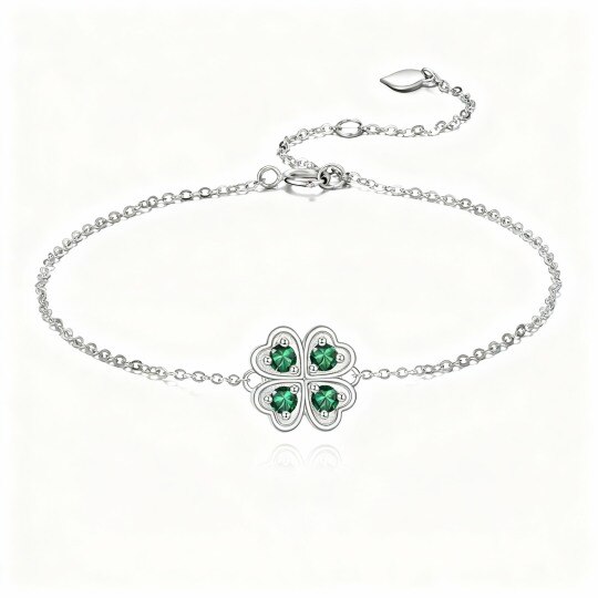 Pulsera con dije de trébol de cuatro hojas de oro blanco de 10 quilates y circonitas cúbicas