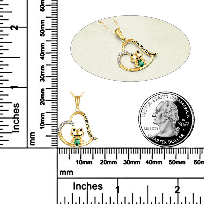 Halskette aus 10-karätigem Gold mit Zirkonia-Anhänger in Form eines Frosches und eines Herzens-6