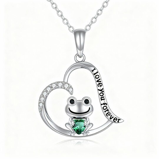 Collier pendentif grenouille et cœur en or blanc 10 carats et zircon cubique