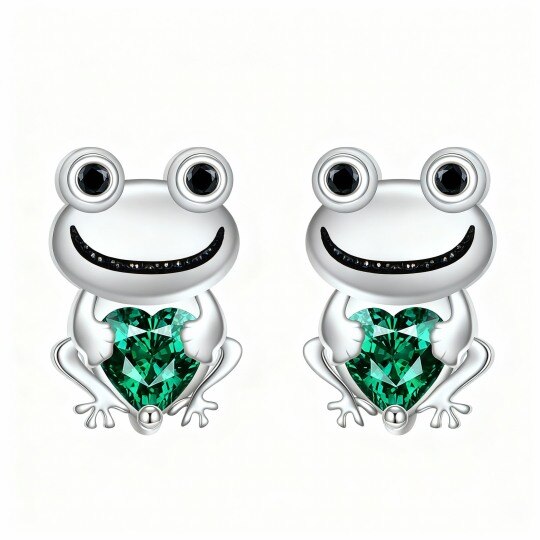 10K White Gold Cubic Zirconia Frog Stud Earrings