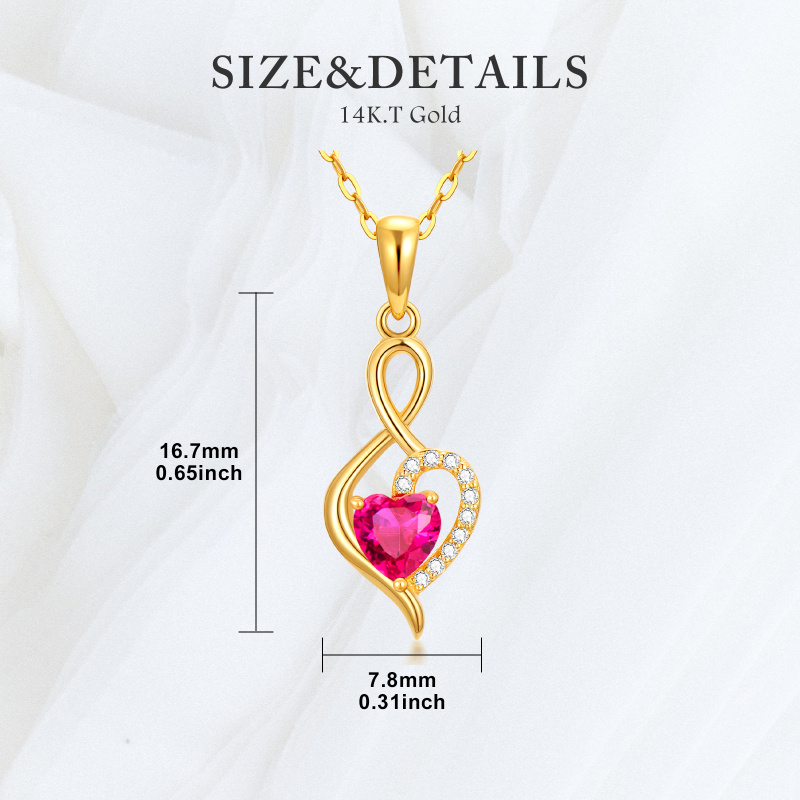 Personalisierte Herz-Halskette mit Geburtsstein und Unendlichkeitssymbol aus 14-karätigem Gold und Granat für Damen-5
