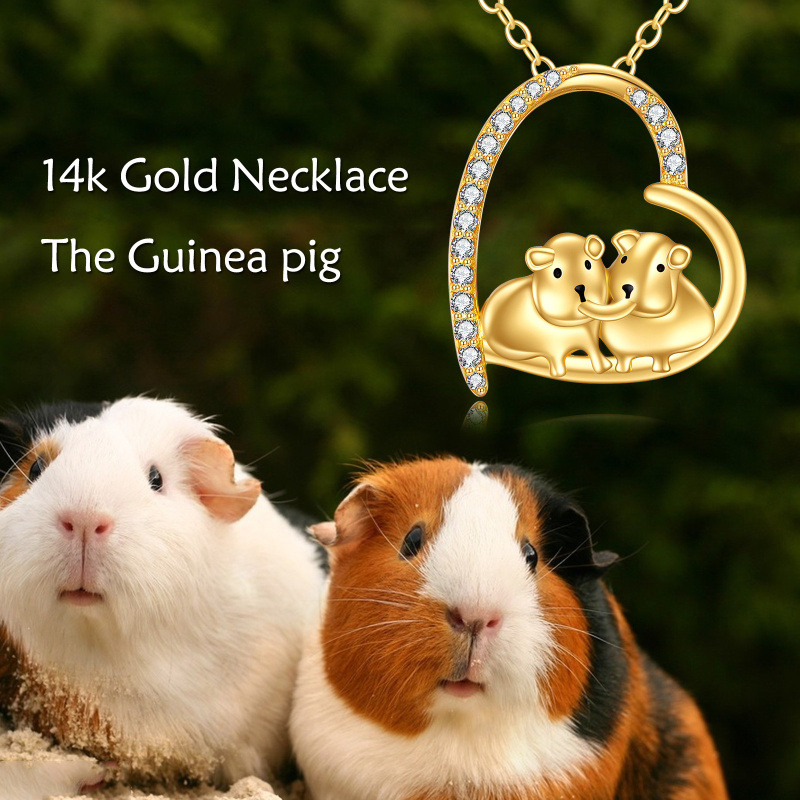 10K White Gold Cubic Zirconia Guinea Pig & Heart Pendant Necklace-5