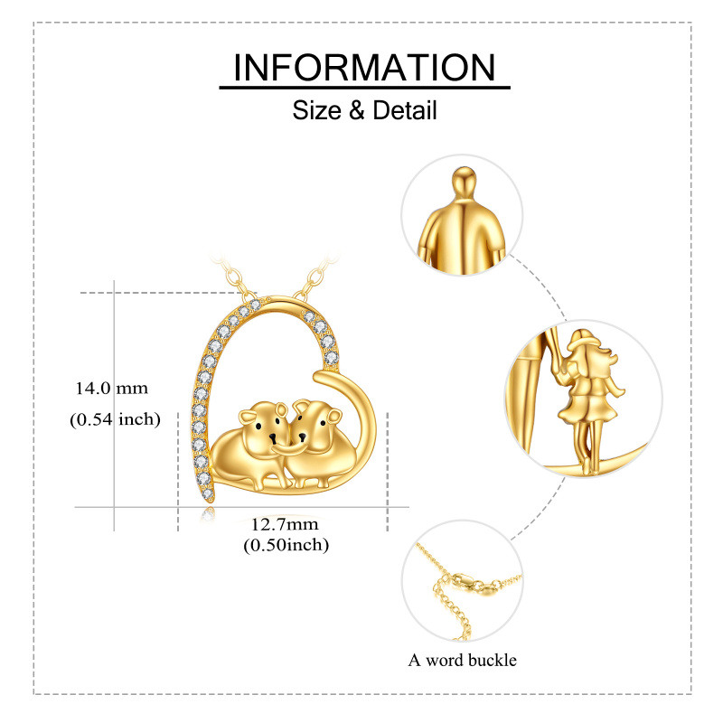 10K White Gold Cubic Zirconia Guinea Pig & Heart Pendant Necklace-6
