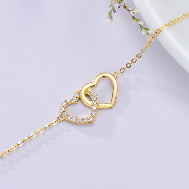 Pulseira com pendente coração em ouro rosa 18K e zircónias cúbicas-4