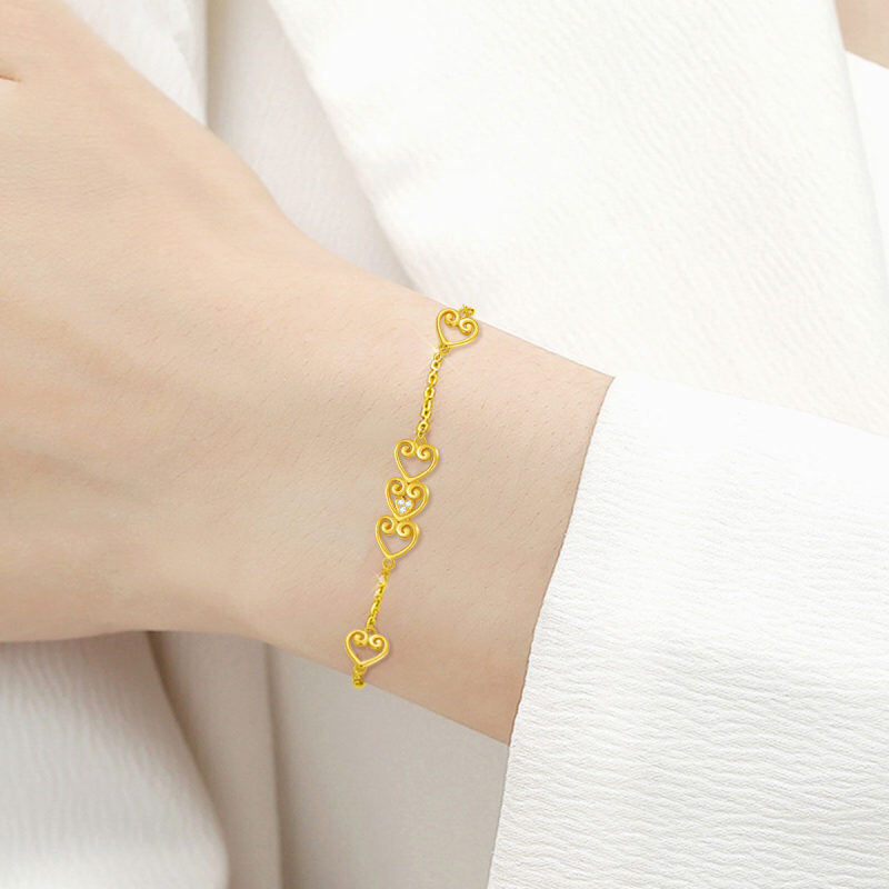 10K Gold Zircon Heart Charm Bracelet-2