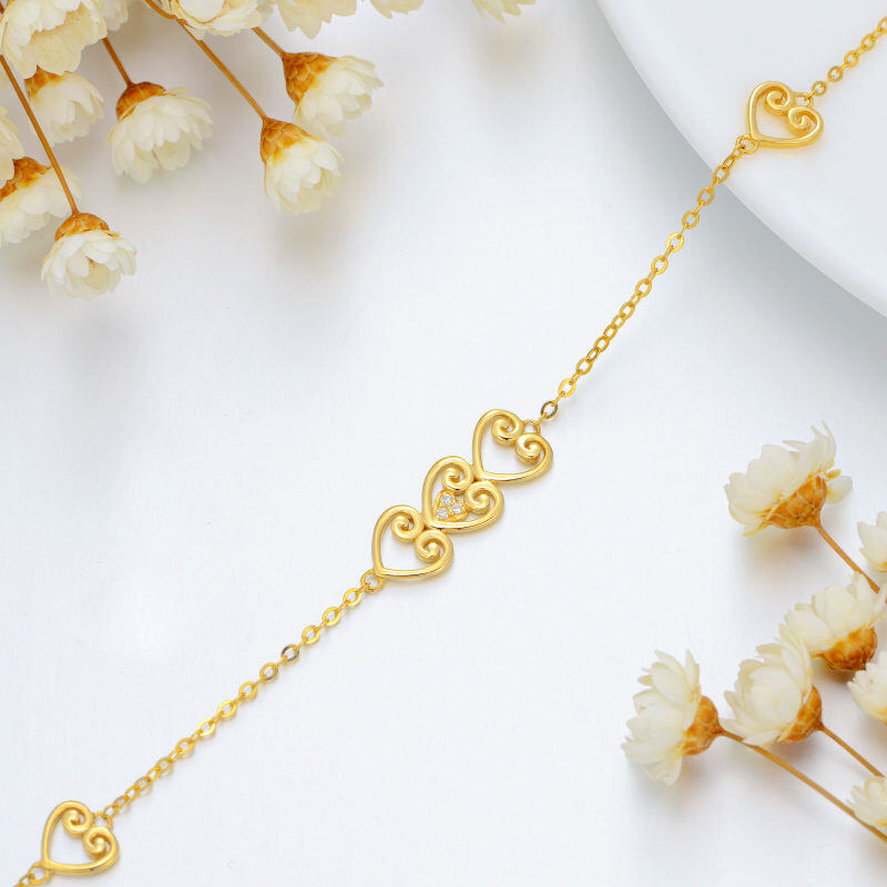 10K Gold Zircon Heart Charm Bracelet-4