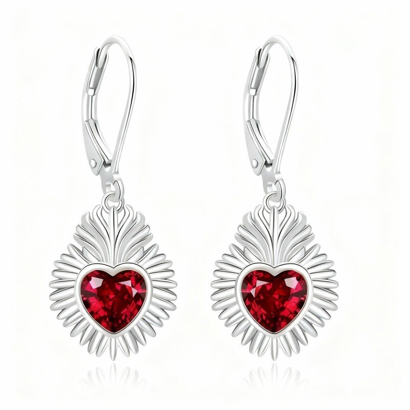 Boucles d'oreilles pendantes en or blanc 10 carats et zirconiums cubiques en forme de cœur-1