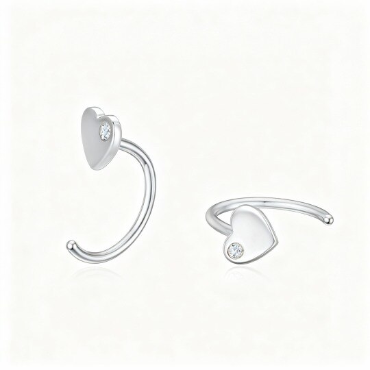 10K White Gold Cubic Zirconia Heart Drop Earrings