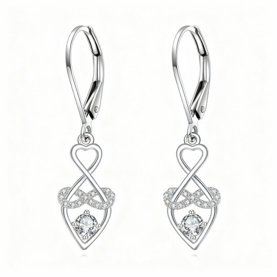 10K White Gold Cubic Zirconia Heart Drop Earrings