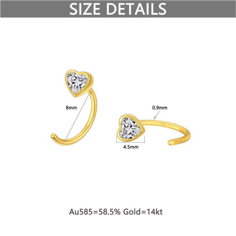 Pendientes de aro con forma de corazón en oro rosa de 10 quilates con circonitas cúbicas-6
