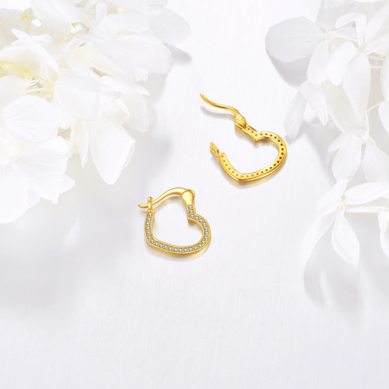 14K Gold Cubic Zirconia Heart Hoop Earrings-4