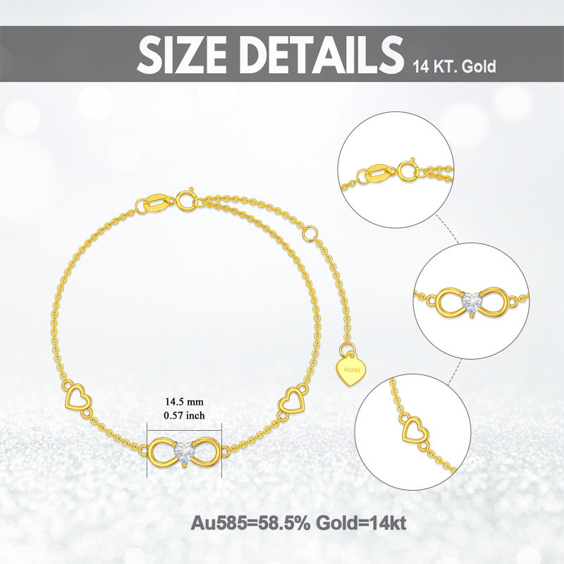 Pulsera con dije de corazón y símbolo de infinito en oro rosa de 18 quilates con circonitas cúbicas-6