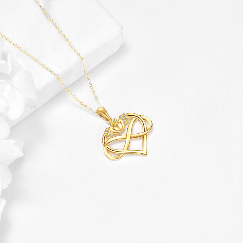 Collar con colgante de corazón y símbolo de infinito en oro de 10 quilates con circonitas cúbicas-4